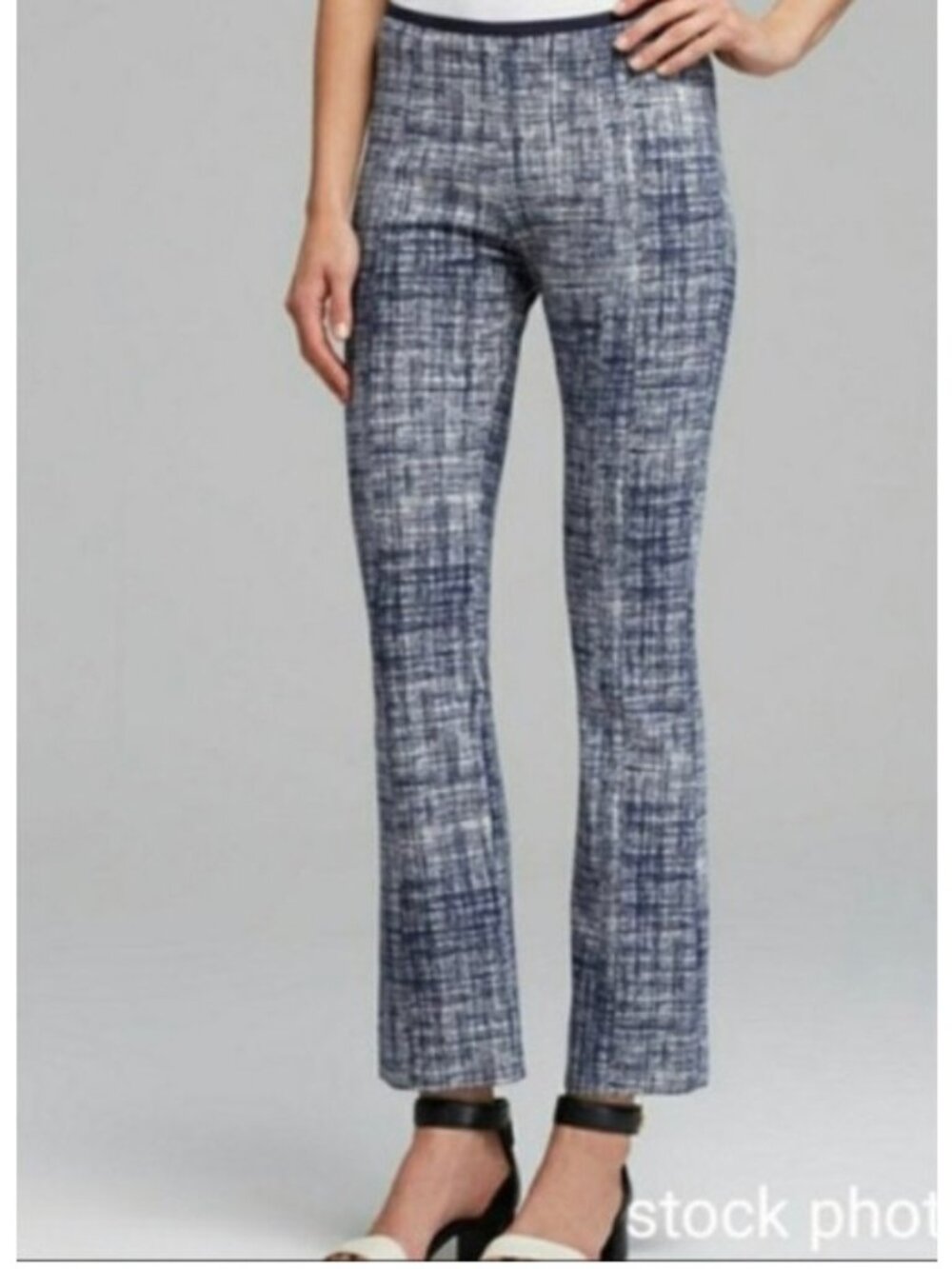 Tory Burch Kinsley Crosshatch Bootcut‎ Pants Womens XS Blue Low Rise Ankle